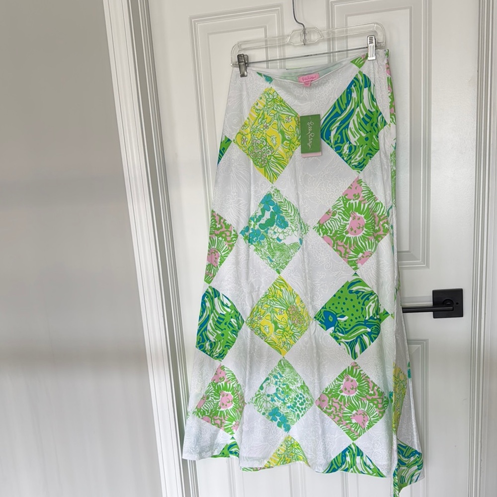 Lilly Pulitzer Green and White Patchwork Skirt